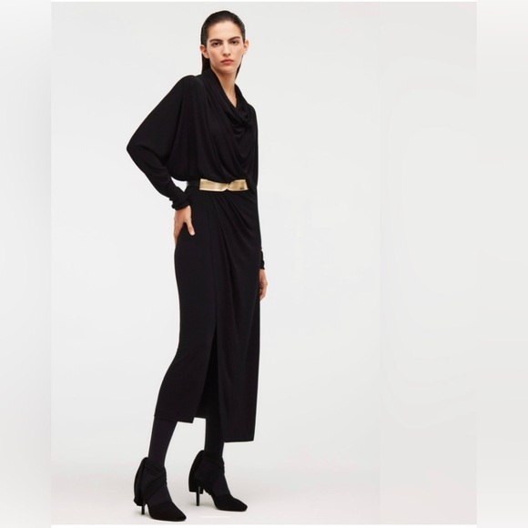 ZARA DRAPE MIDI DRESS LIMITED EDITION SIZE XS COLOR BLACK NWT - Picture 3 of 11